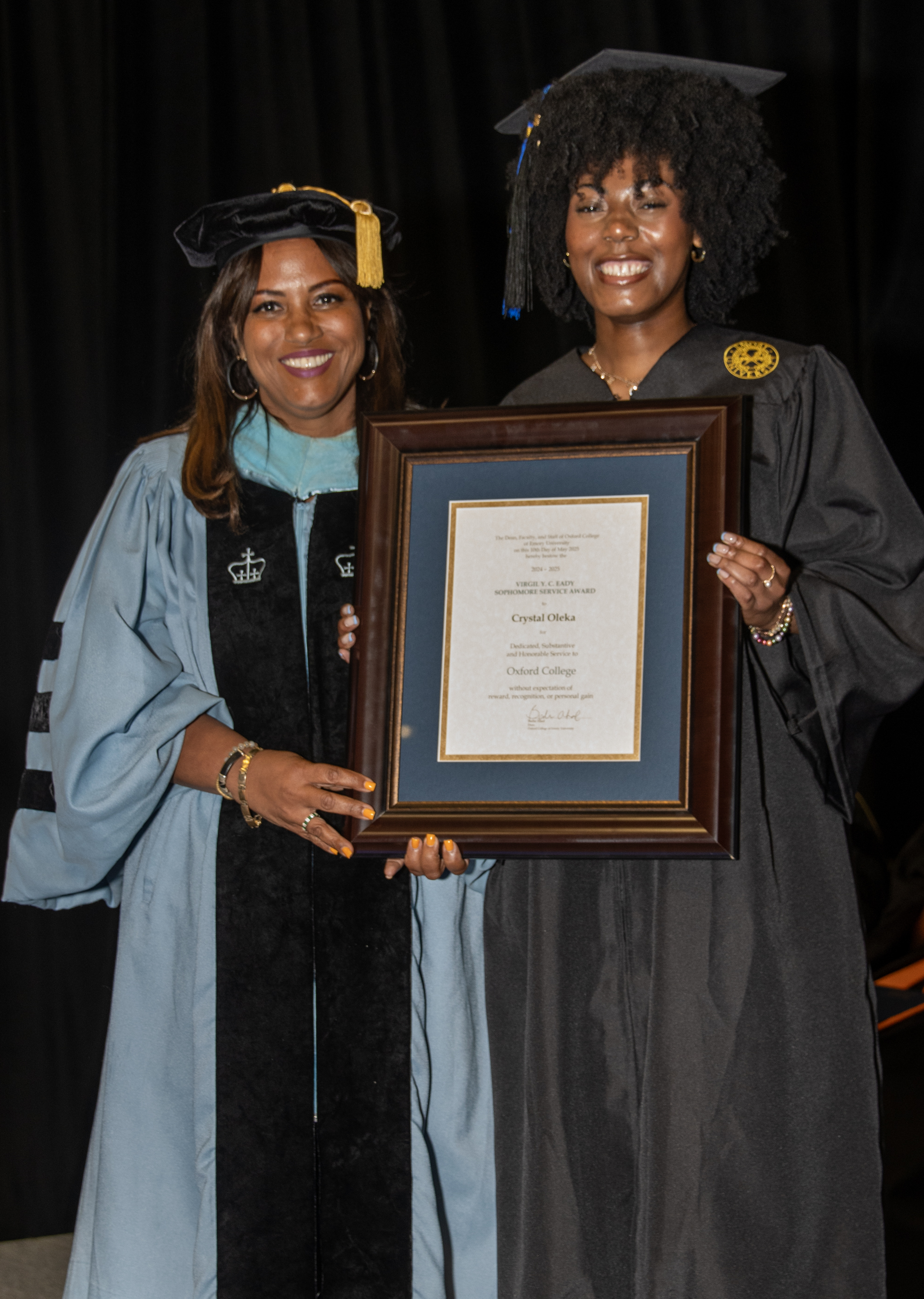 2025 Virgil Y.C. Eady Sophomore Service Award recipient Crystal Oleka with Darleny Cepin.