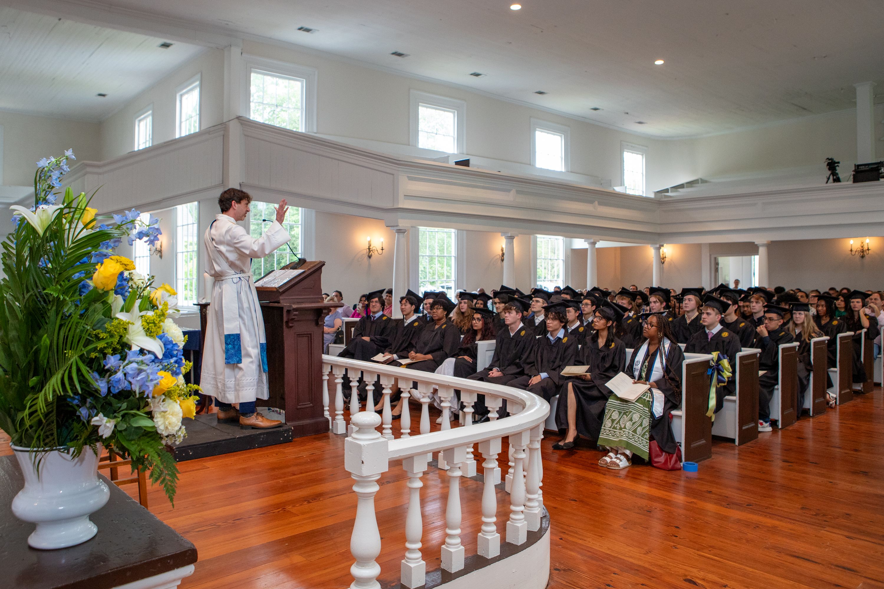 Interim Chaplain Brent Huckaby delivers remarks during the baccalaureate service.