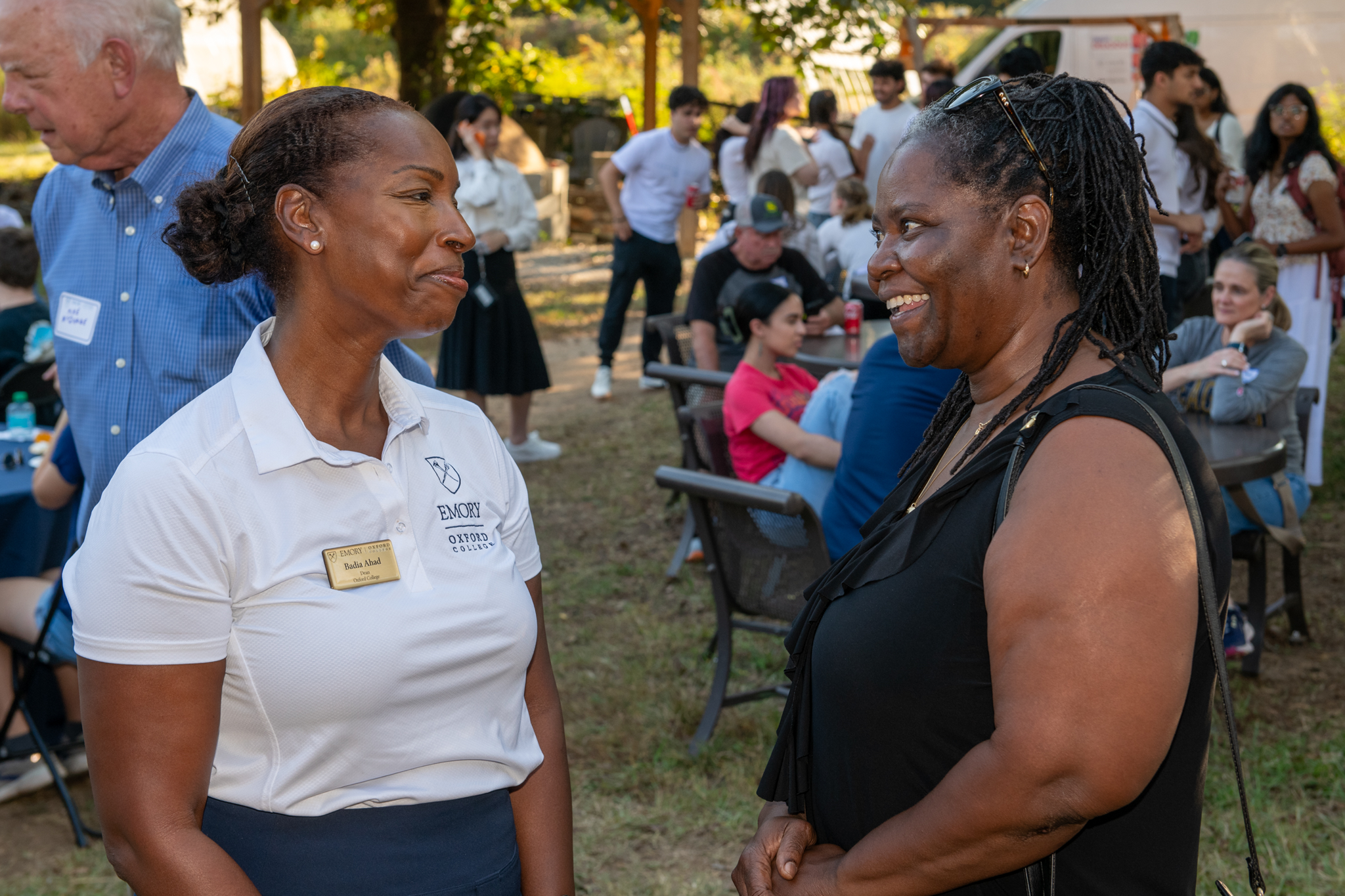 Oxford College Dean Badia Ahad with Oxford’s Director of Undergraduate Laboratories LaTonia Taliaferro-Smith celebrating the farm's 10 year anniversary.