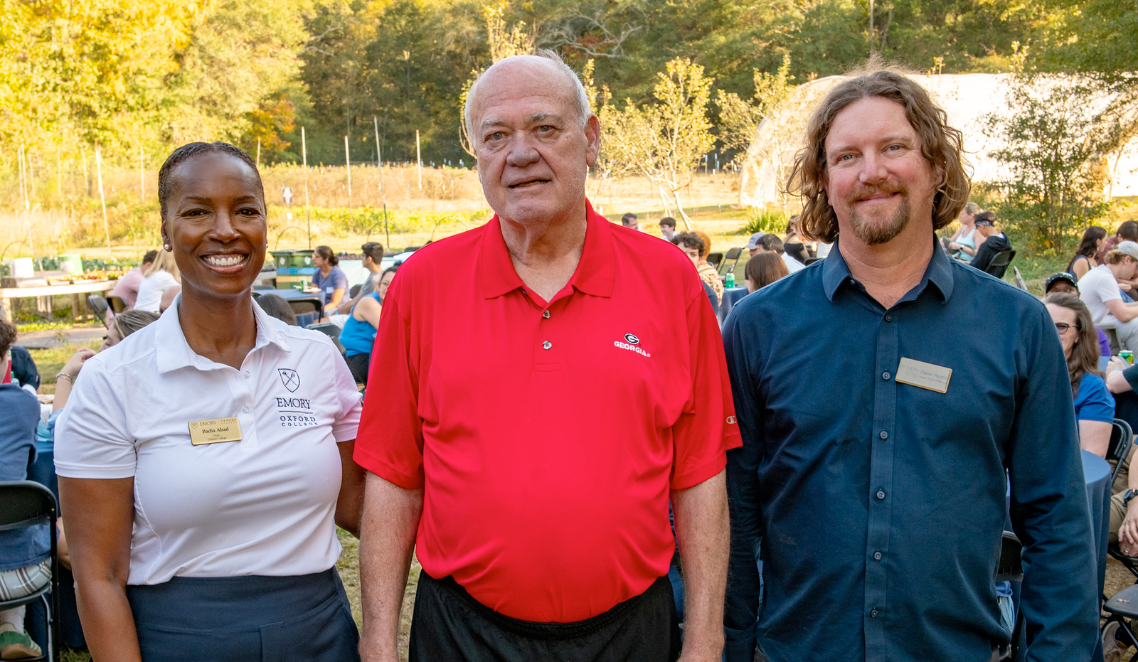 Badia Ahad, dean of Oxford College, with Dr. Trulock Dickson 72Ox 74C and Daniel Parson, organic farmer and educator.