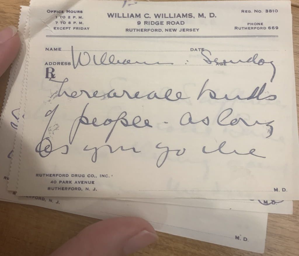 William Carlos Williams prescription pad