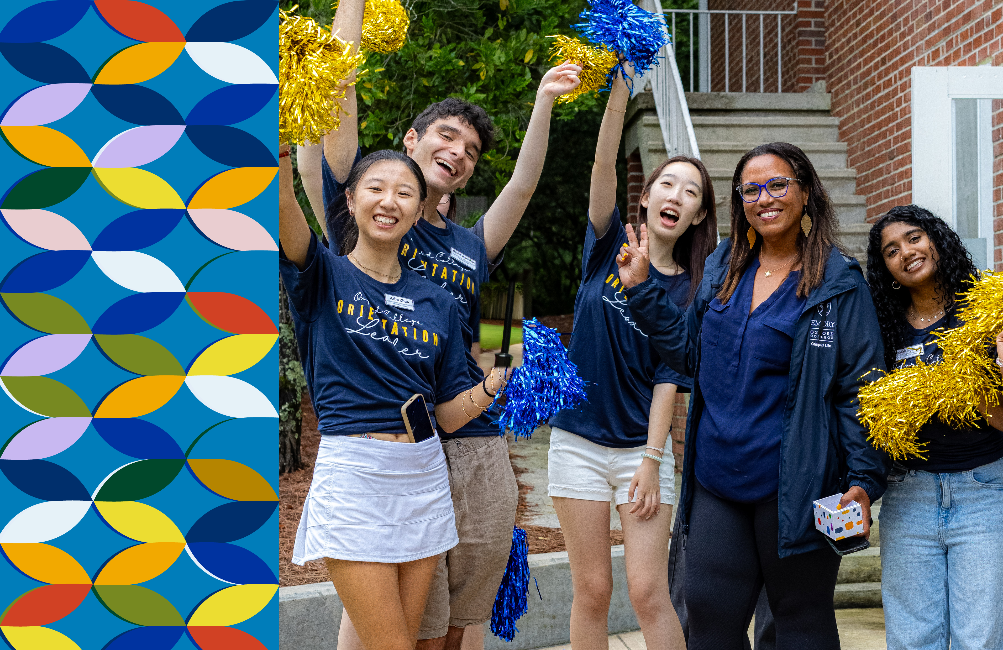 Orientation student leaders along with Darleny Cepin, senior associate dean of Campus Life and chief Student Affairs officer, welcoming first-year students and their families.