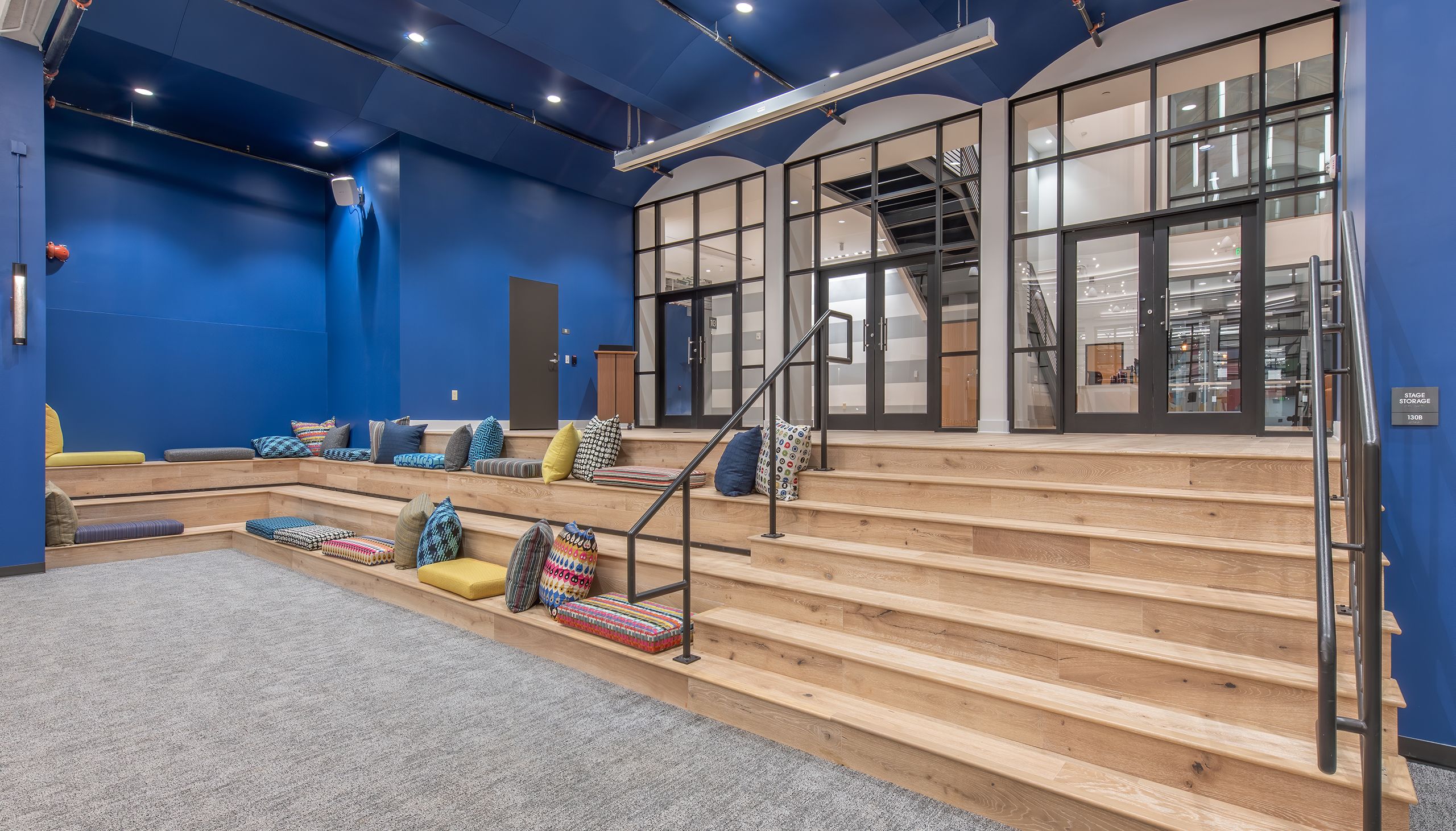 Seating in the Greer Forum invites conversation and group interaction.