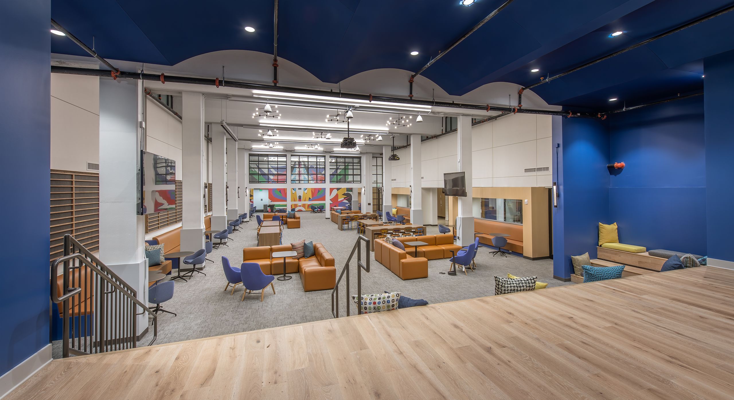 The Greer Forum features a wide entrance, designed to serve a dual purpose as an event stage. 