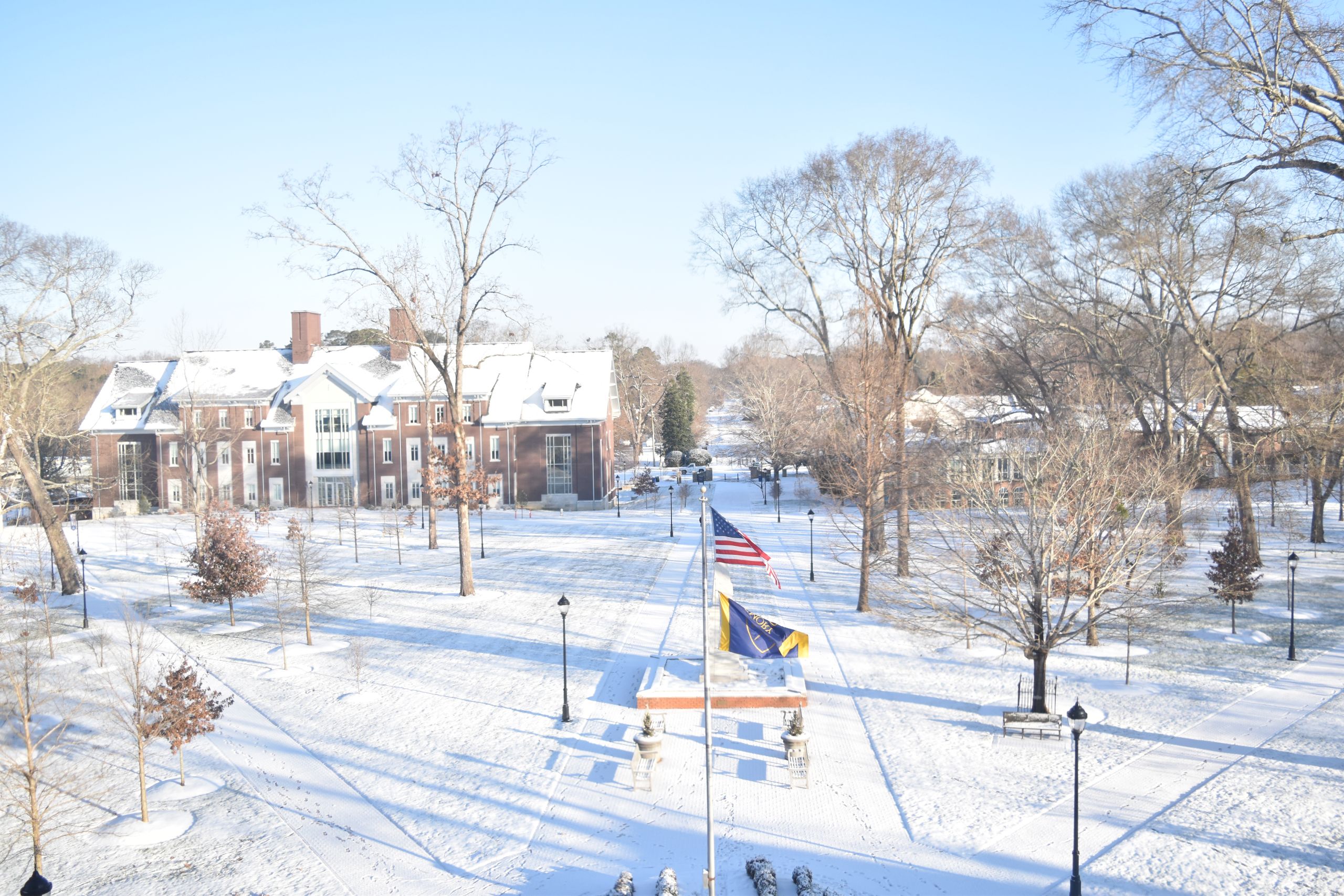 The Oxford quad dusted with snow.