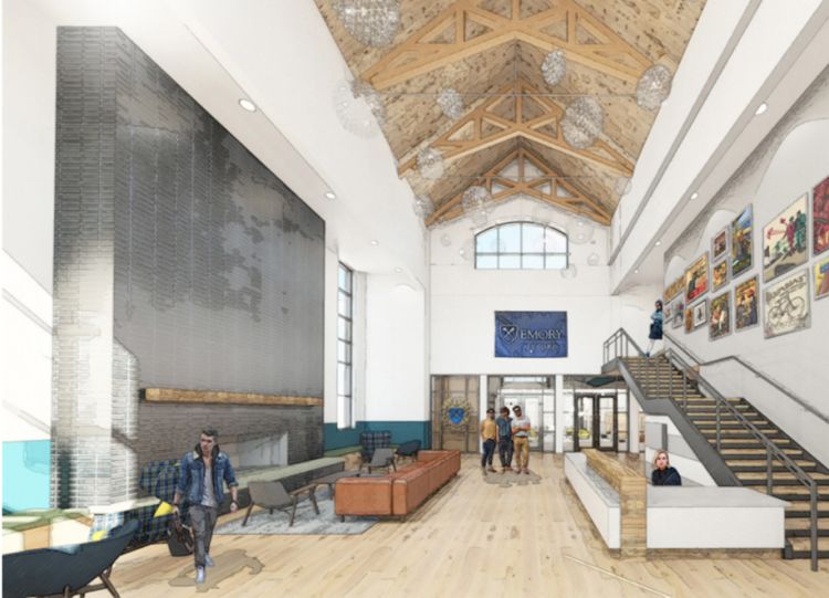 Interior rendering of Oxford Student Center entrance